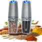 InRaun Gravity Electric Salt & Pepper Grinder Set – End Messy, Uneven Seasoning, Zero Clogging, Grind Fresh, One-Hand Automatic, Adjustable Coarseness, LED Light, Stainless Steel Mills, Silver (2Psc)