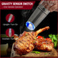 InRaun Gravity Electric Salt & Pepper Grinder Set – End Messy, Uneven Seasoning, Zero Clogging, Grind Fresh, One-Hand Automatic, Adjustable Coarseness, LED Light, Stainless Steel Mills, Silver (2Psc)